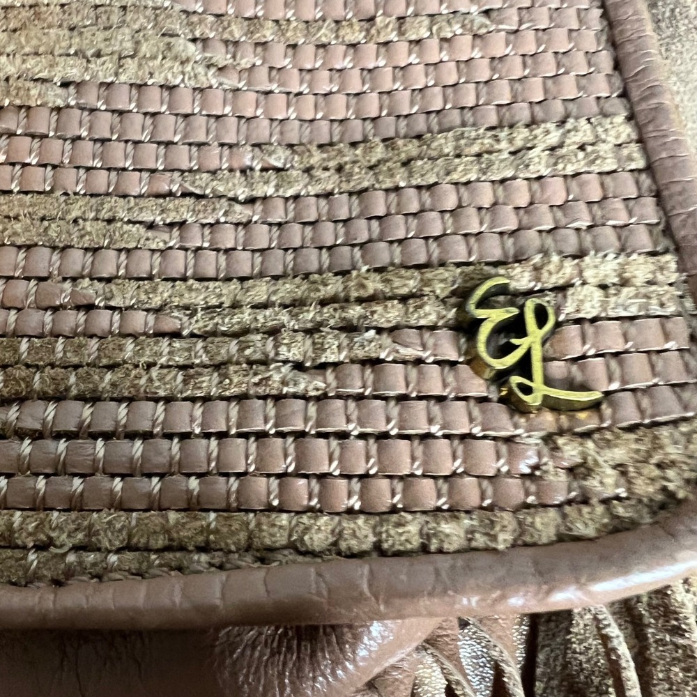Elliott Lucca Fringe Crossbody Bag Woven Straw Leather Tan Boho Hippie - Picture 3 of 9